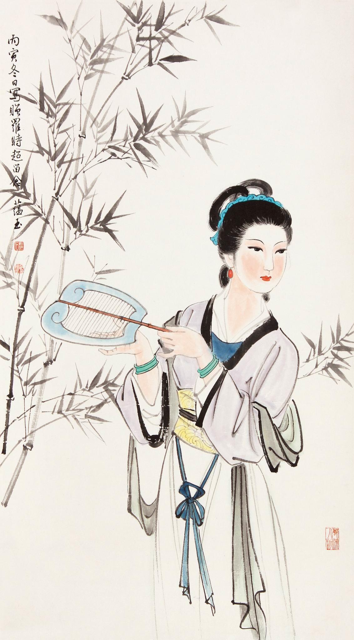 赵蕴玉 执扇仕女
