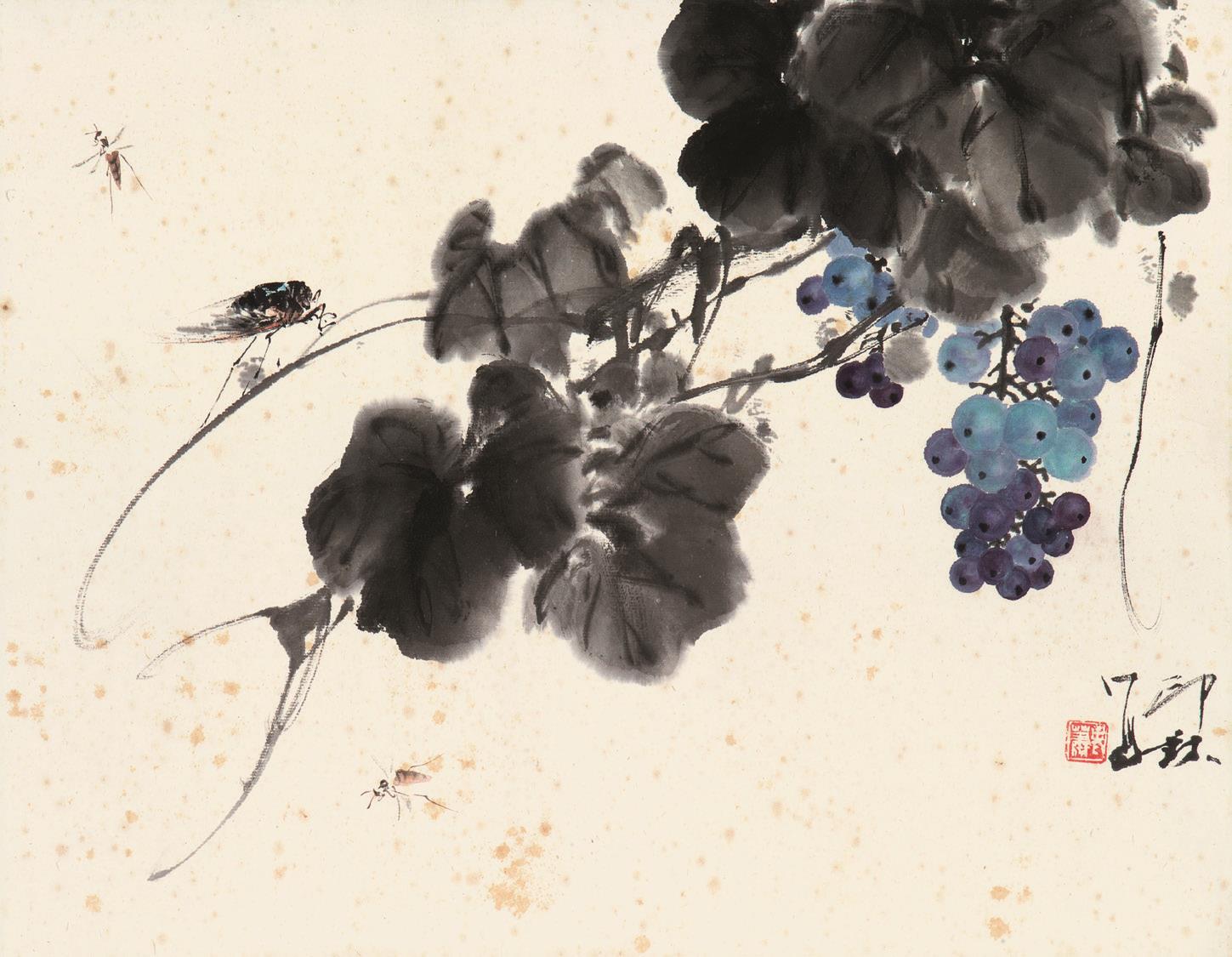 萧朗(1917-2010) 葡萄草虫