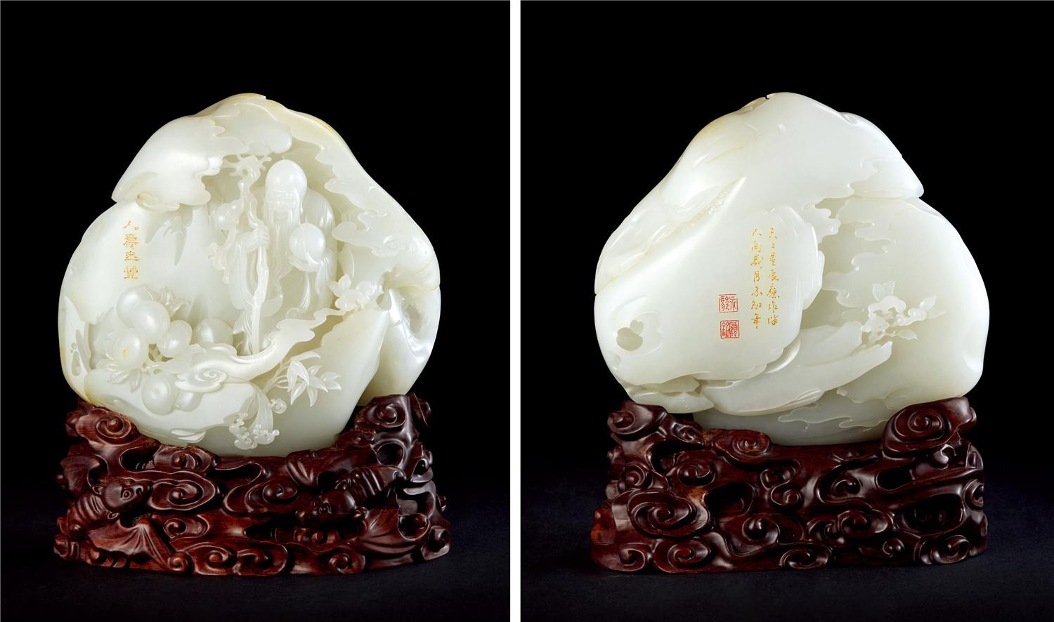 white jade ornament顾永骏,顾铭和田玉籽料「人寿年丰」山籽雕