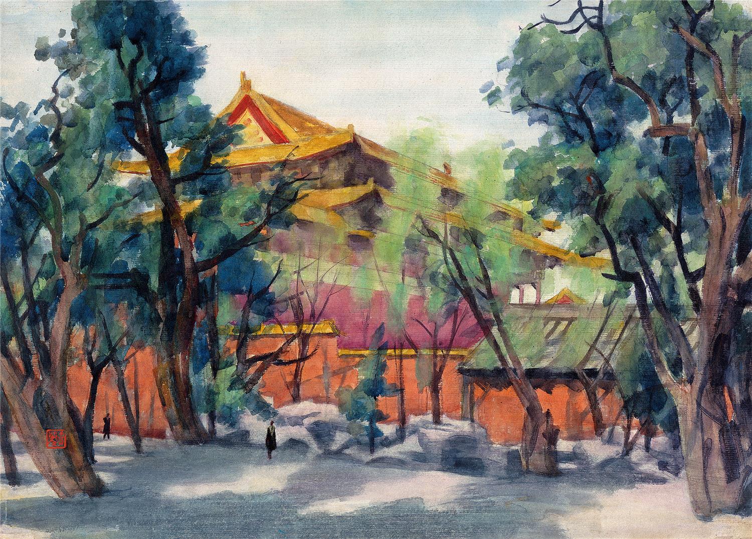 作品—西画篇 lot 0806 分享 拍品描述 纸本水彩  1978年 印:王肇民