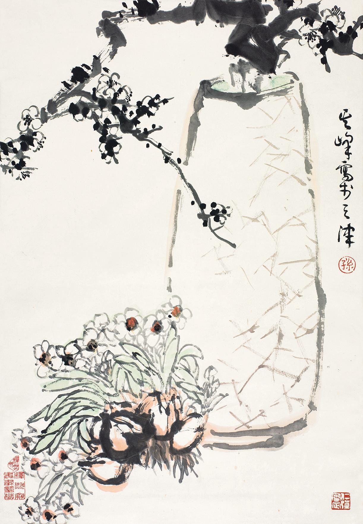 孙其峰(b.1920 梅花水仙 立轴 设色纸本