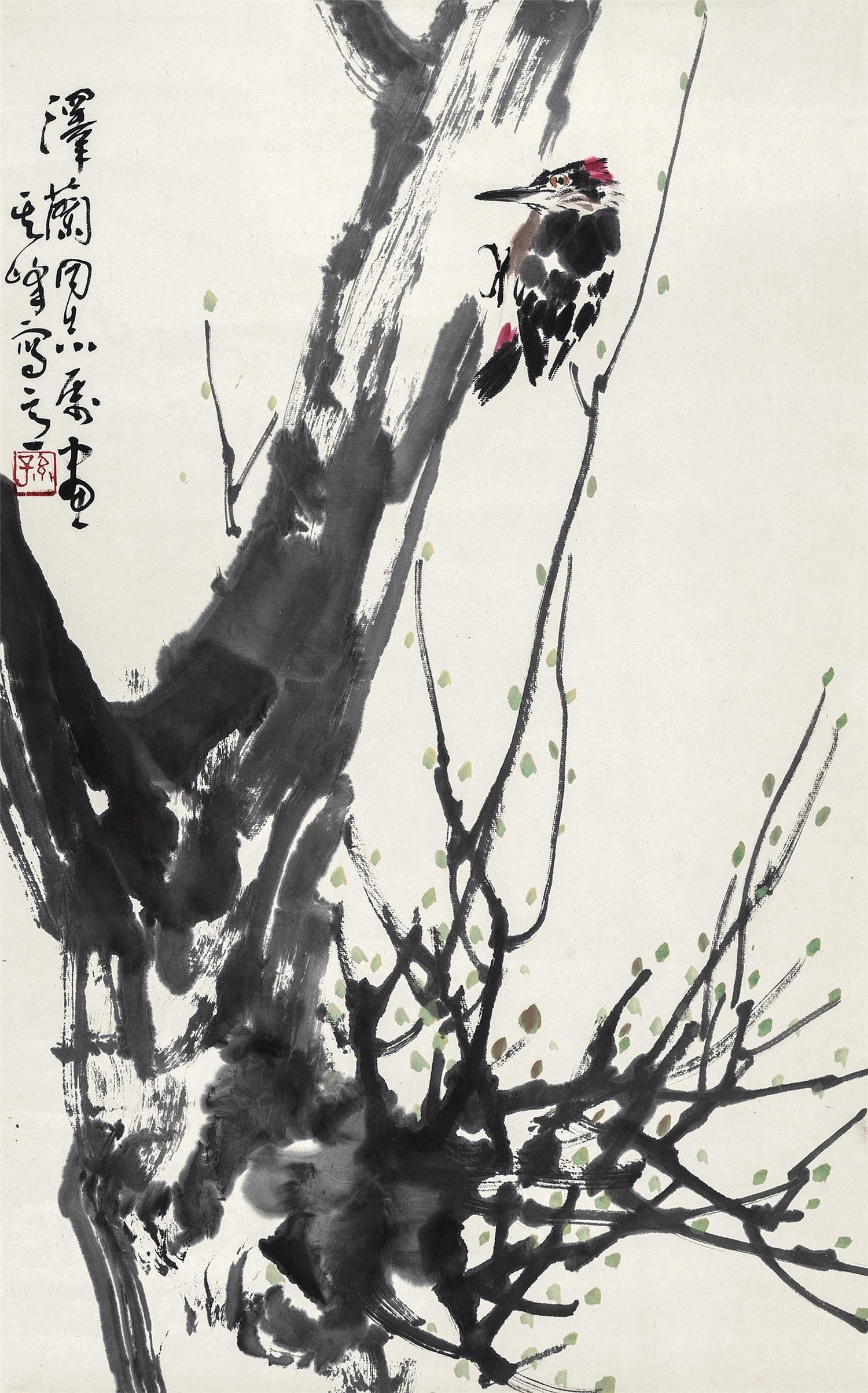 啄木鸟 立轴 设色纸本 孙其峰(b.1920)