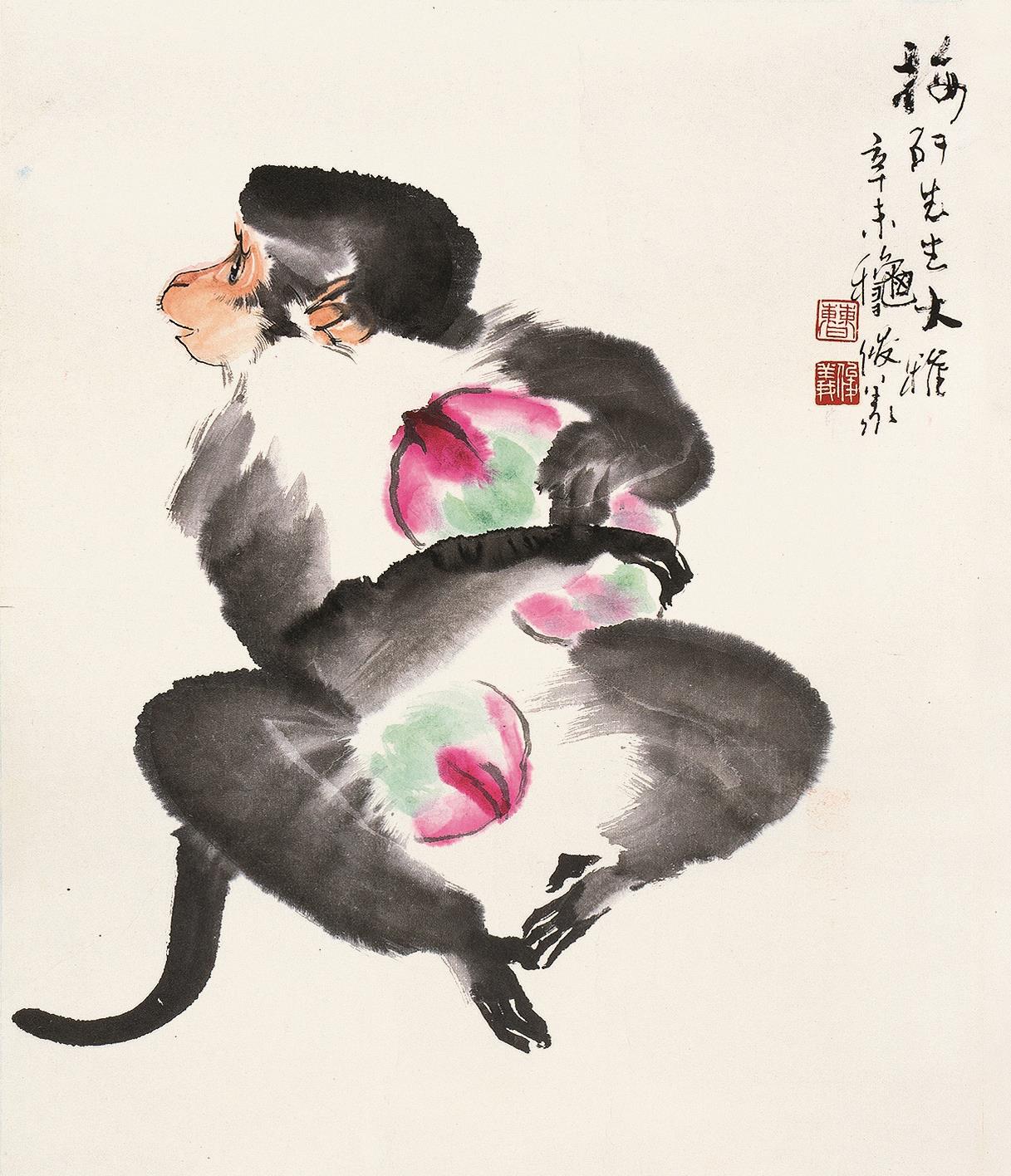 近现代 曹俊义 曹俊义 灵猴献寿图