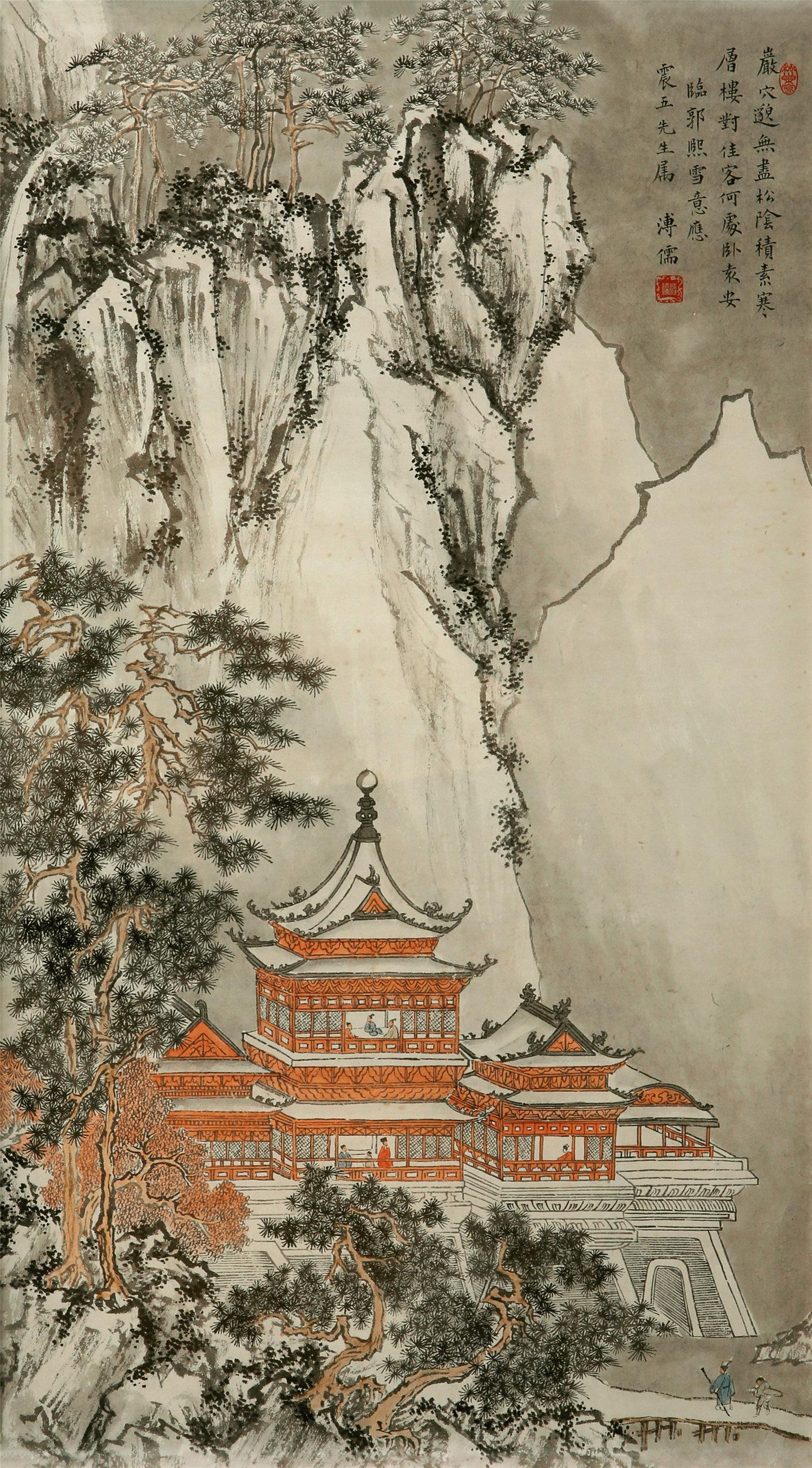 溥儒(1896～1963)0523雪景楼阁 镜心 设色纸本