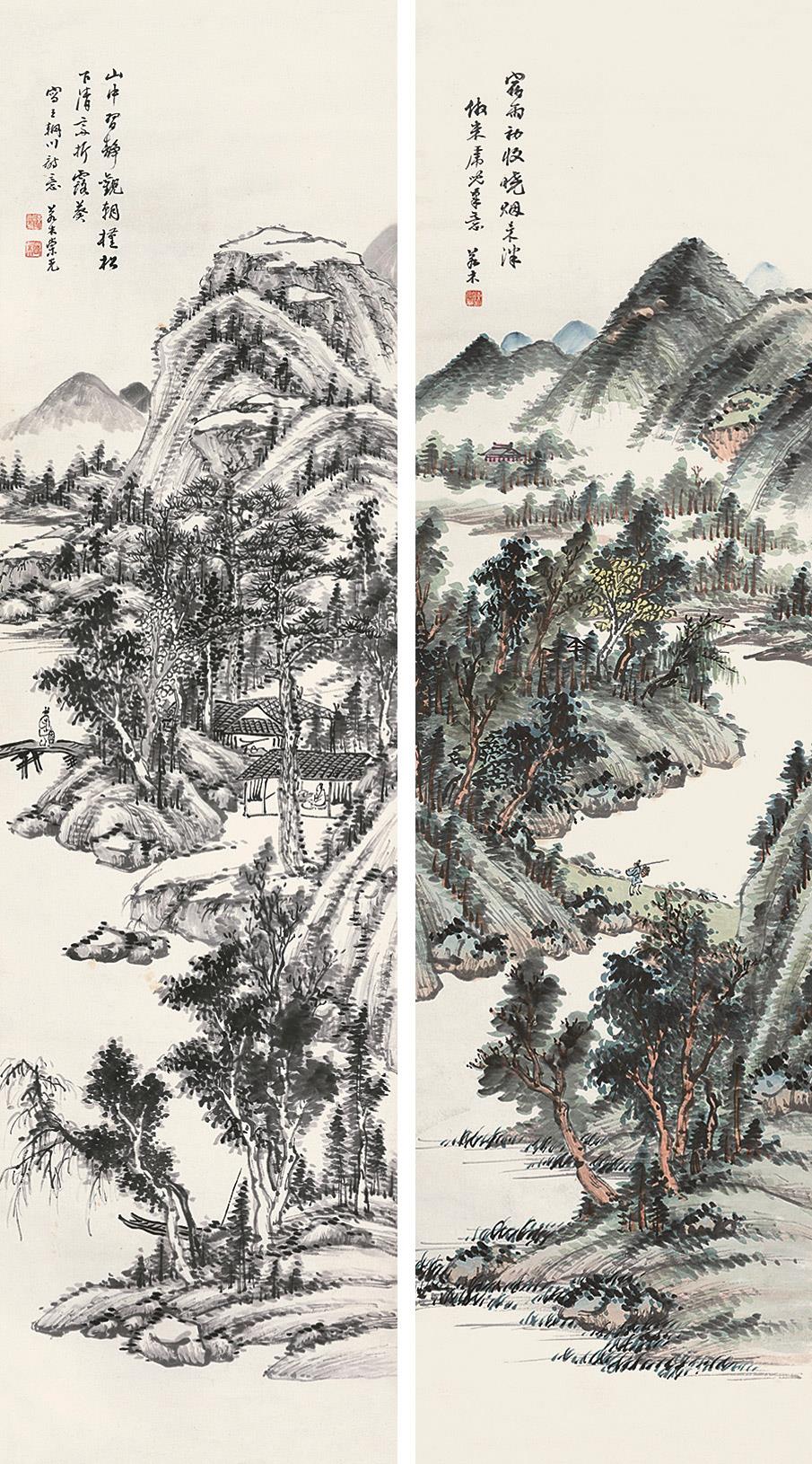 陈崇光(1838～1896) 山水 (两幅) 立轴 设色纸本