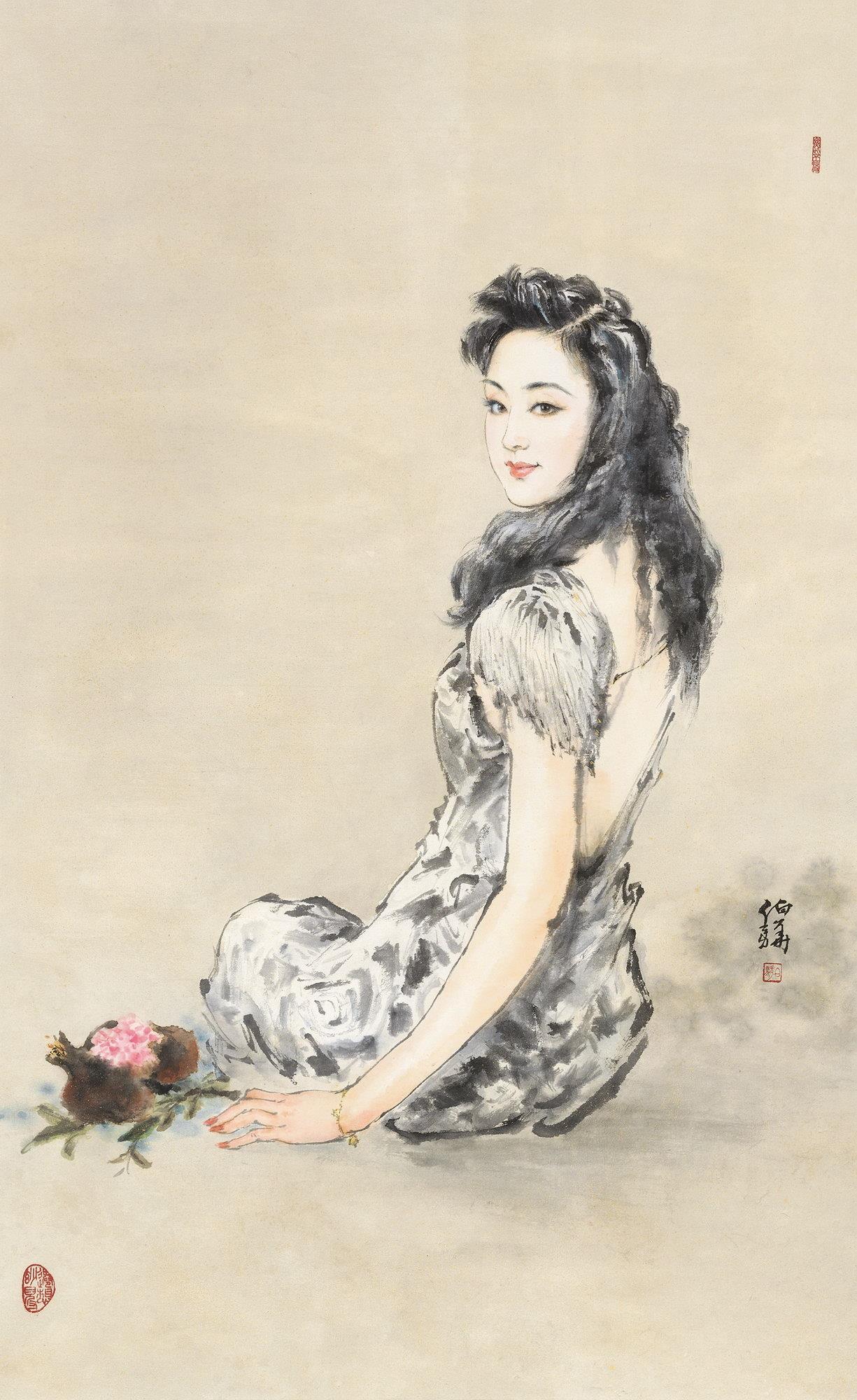 白伯骅(b.1944) 回眸 镜框 设色纸本